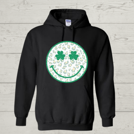 "St. Patricks Day Happy face" Black Hooded Sweatshirt