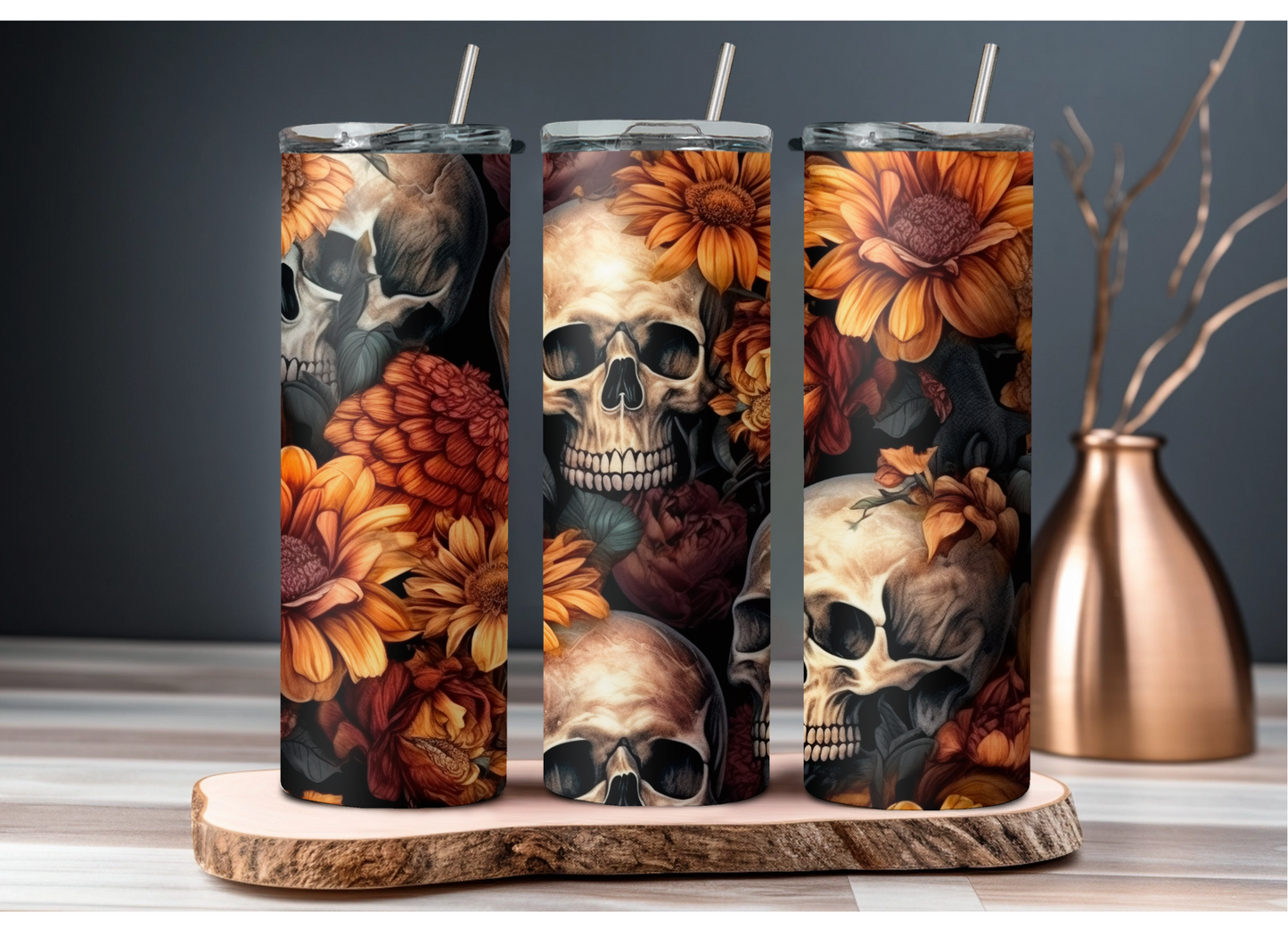 Floral and Skull Sublimation 20oz Tumbler