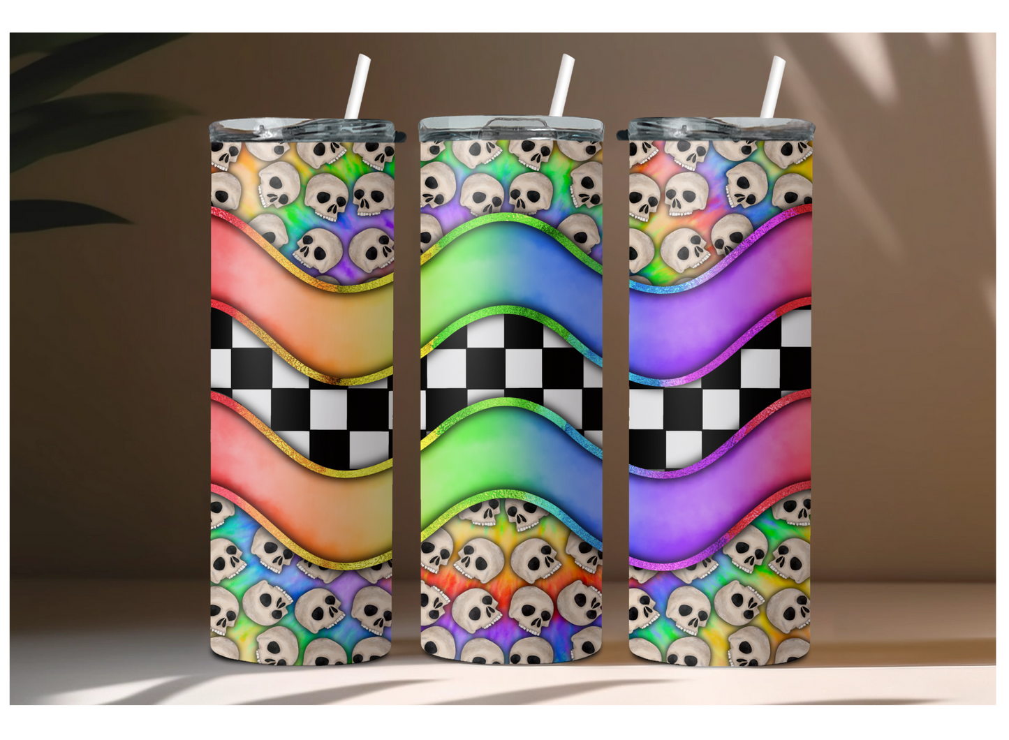 Colorful Skull Checkered Sublimation 20oz  Tumbler